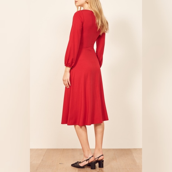 Reformation Cherry Red Pippa Midi Dress Sz Large - Picture 2 of 8
